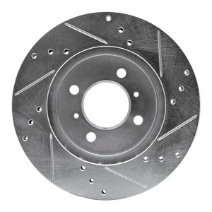 Mitsubishi Lancer Brake Rotor (1) - Front Left - R1 Concepts - Drilled & Slotted - Silver - `98-`07
